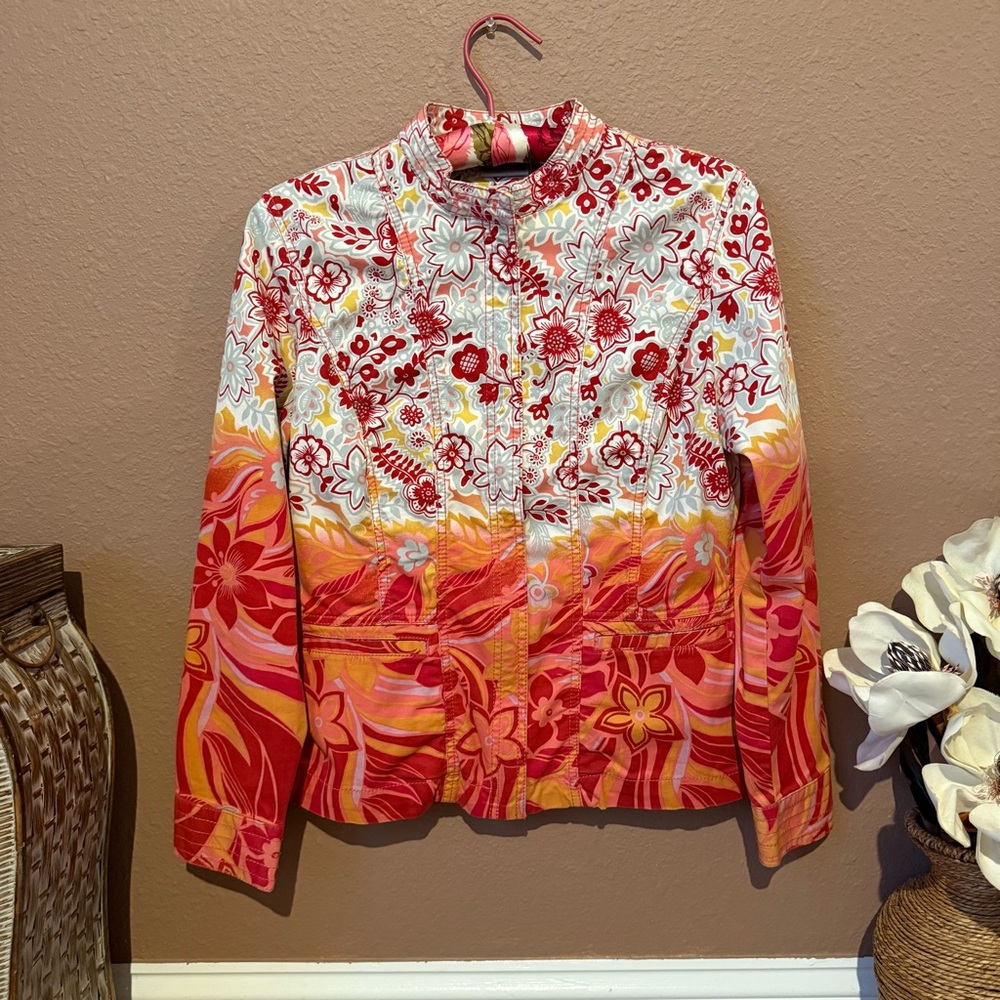 Chico's Red and Yellow Floral Jacket